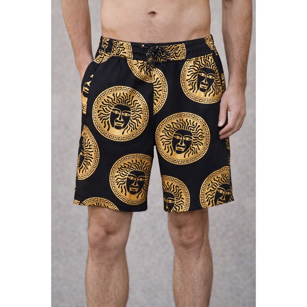 Drill Clothing Co. Black & Gold Medusa Print Shorts - Small NWT - Unisex